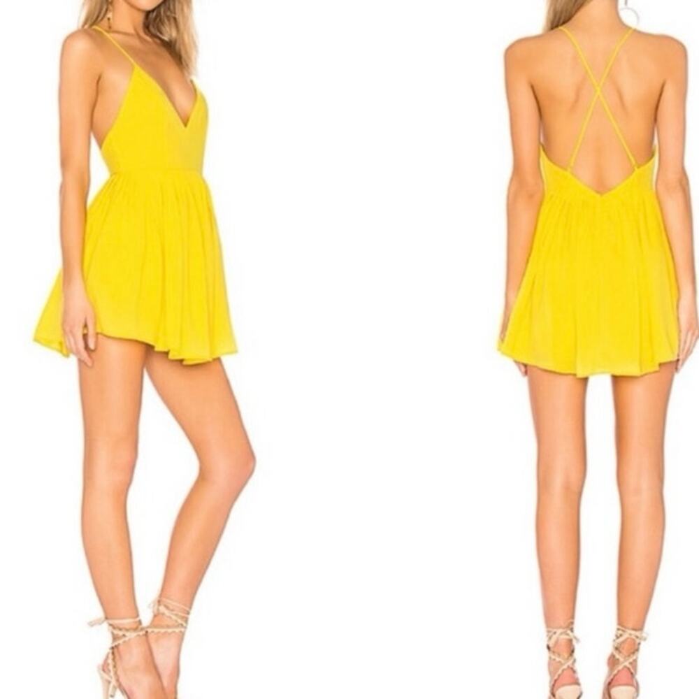 NWT Revolve NBD Suki Mini Sundress Sz S Vibrant Yellow Pleated Cross Strap Back